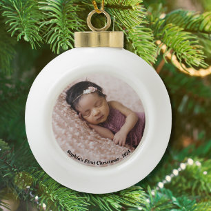 Baby First Christmas Photo Ceramic Ball Christmas Ornament