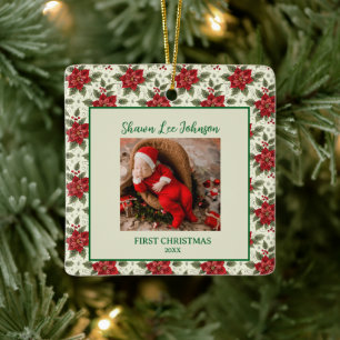 Baby First Christmas Photo Ceramic Ornament