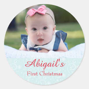 Baby First Christmas Photo Classic Round Sticker