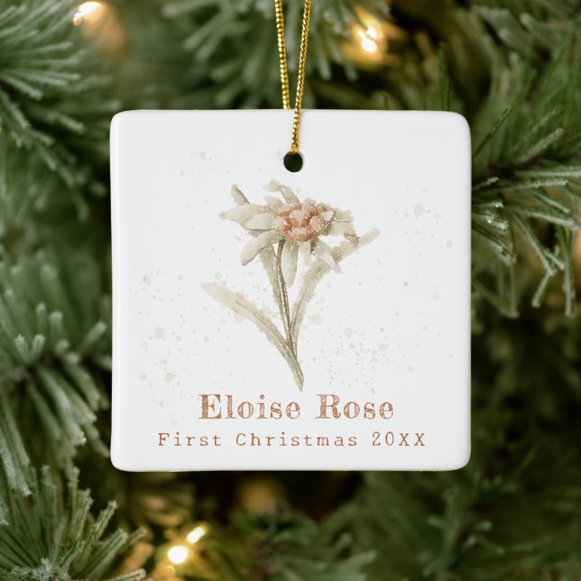 Baby First Christmas Photo Edelweiss  Ceramic Ornament (Tree)