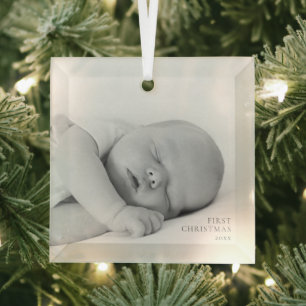 Baby First Christmas Photo Glass Keepsake Custom Tree Decoration