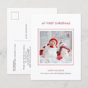 Baby First Christmas Photo Minimalist Holiday Postcard