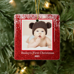 Baby First Christmas Photo Name Ceramic Ornament