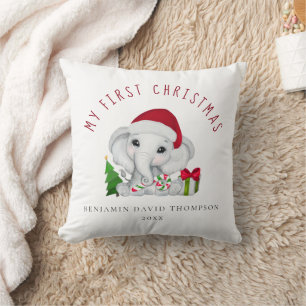 Baby First Christmas Photo Name Cute Elephant Cushion