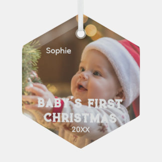 Baby First Christmas Photo Name Year Glass Tree Decoration