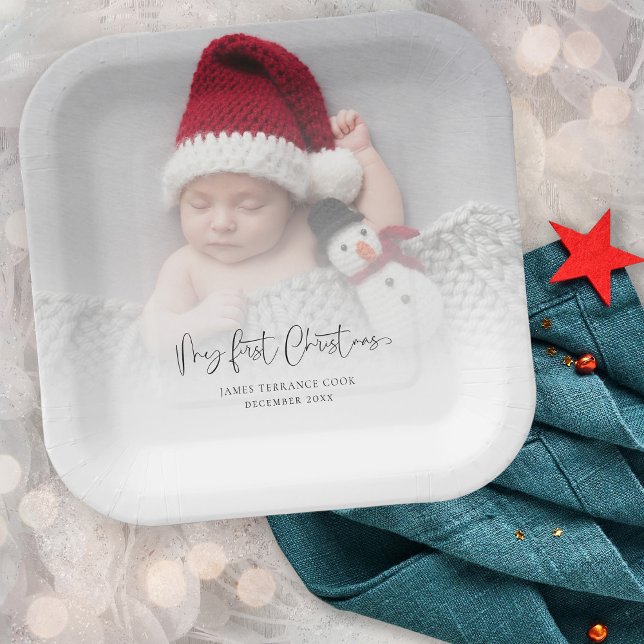Baby First Christmas Photo Overlay Script Name Paper Plate (Creator Uploaded)