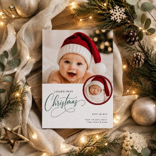 Baby First Christmas Photo Script Typography Holiday Card