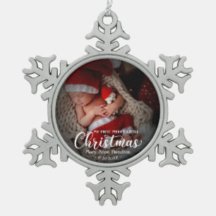 Baby First Christmas Photo Snowflake Pewter Christmas Ornament