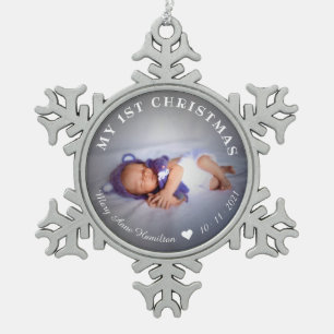 Baby First Christmas Photo Snowflake Pewter Christmas Ornament