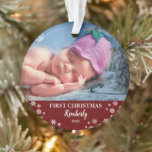 Baby first Christmas photo snowflakes Ornament<br><div class="desc">Baby first Christmas photo holiday ornament.
You can change the name and photos to personalise.</div>