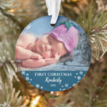 Baby first Christmas photo snowflakes Ornament<br><div class="desc">Baby first Christmas photo holiday ornament.
You can change the name and photos to personalise.</div>