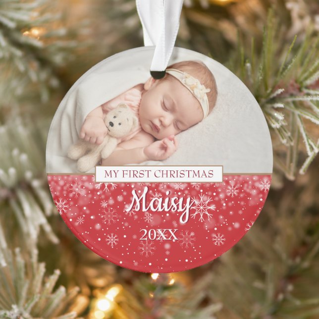 Baby First Christmas Photo Snowflakes Ornament (Tree)