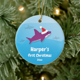 Baby First Christmas Purple Shark Ceramic Tree Decoration
