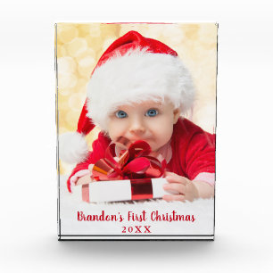 Baby First Christmas Red Script L Photo Block