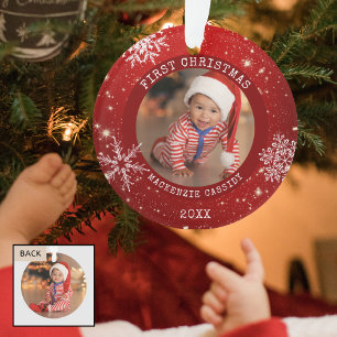 Baby FIRST CHRISTMAS Red Snowflake Photo Ornament