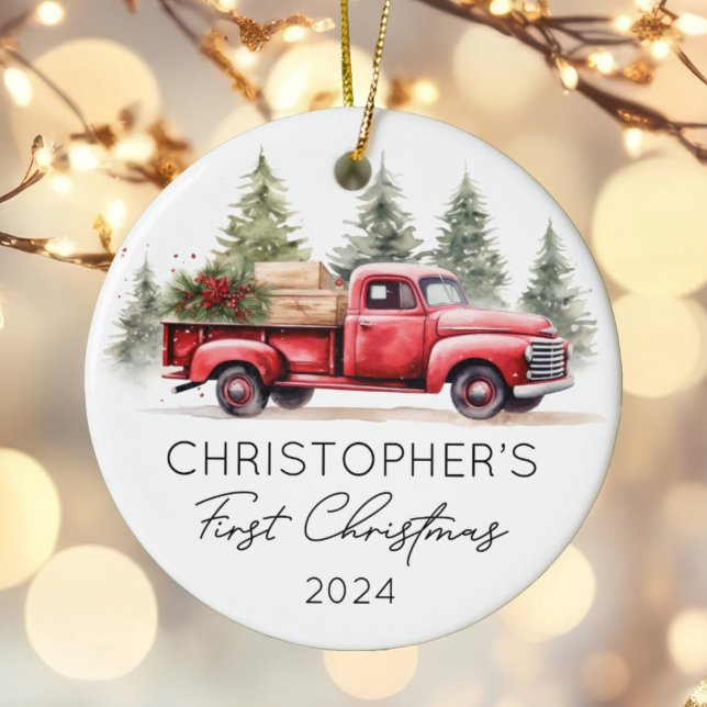 Baby First Christmas Red Truck Photo Ceramic Tree Decoration (Creator Uploaded)