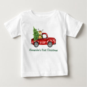 Baby First Christmas Red Truck Tree Moose Baby T-Shirt