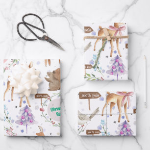 Baby First Christmas Reindeer Add Baby Name Wrapping Paper Sheet