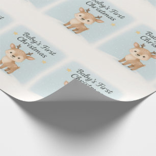 Baby first christmas reindeer cute pastel winter wrapping paper