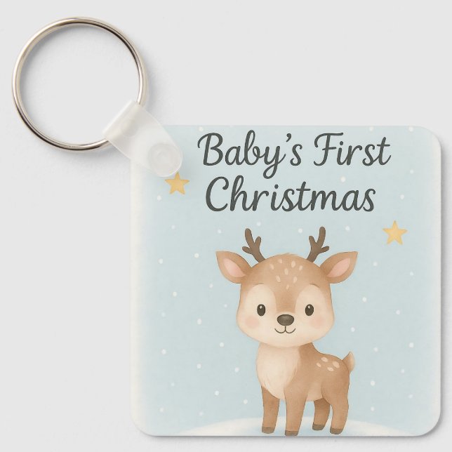 Baby first christmas reindeer cute tiny festive  key ring (Front)