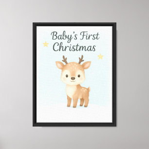 Baby first christmas reindeer nursery canvas print