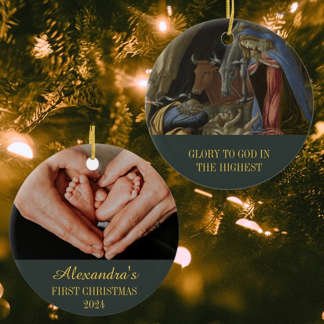 Baby First Christmas Religious Christian Nativity Ceramic Tree Decoration (Baby First Christmas Religious Christian Catholic Nativity Scene Sandro Botticelli Ceramic Ornament)