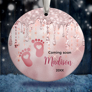 Baby first Christmas rose blush glitter drips Ceramic Tree Decoration