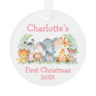 Baby First Christmas Safari Animals Pink Round