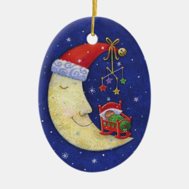Baby First Christmas Santa Moon Monogram Name Ceramic Tree Decoration (Front)
