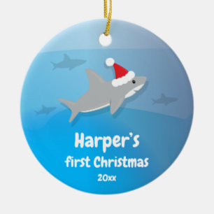 Baby First Christmas Shark Ceramic Tree Decoration