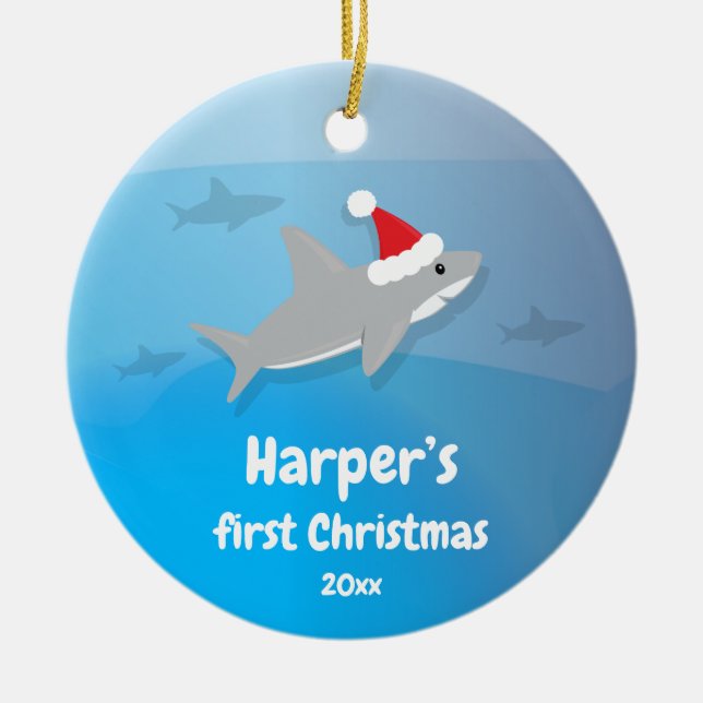Baby First Christmas Shark Ceramic Tree Decoration (Front)
