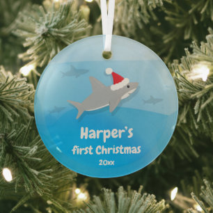 Baby First Christmas Shark Glass Ornament