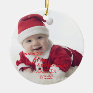 Baby First Christmas Snowflakes Stylish Chic Photo Ceramic Tree Decoration