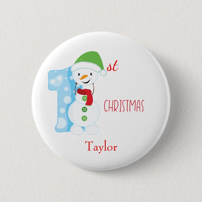 Baby First Christmas Snowman 6 Cm Round Badge (Front)