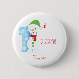 Baby First Christmas Snowman 6 Cm Round Badge