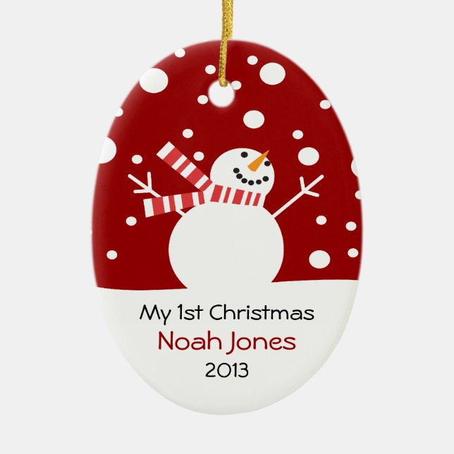 Baby First Christmas Snowman Customisable Ceramic Tree Decoration (Front)