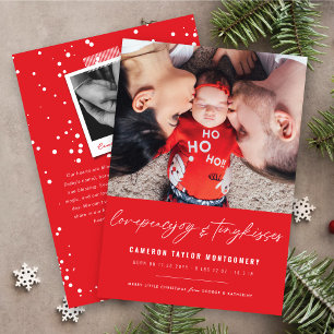 Baby First Christmas Tiny Kisses Cute Photo Birth Holiday Card
