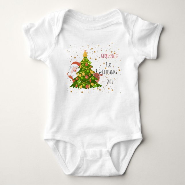 Baby First Christmas Tree Personalised Santa Bodysuit (Front)