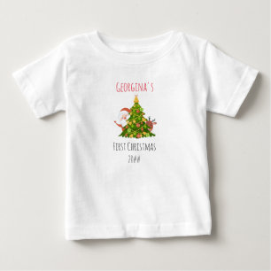 Baby First Christmas Tree Personalised Santa T-Shirt