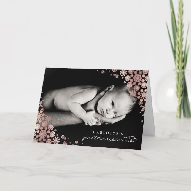 Baby First Christmas Winter Snowflakes Photo Birth Holiday Card (Front)