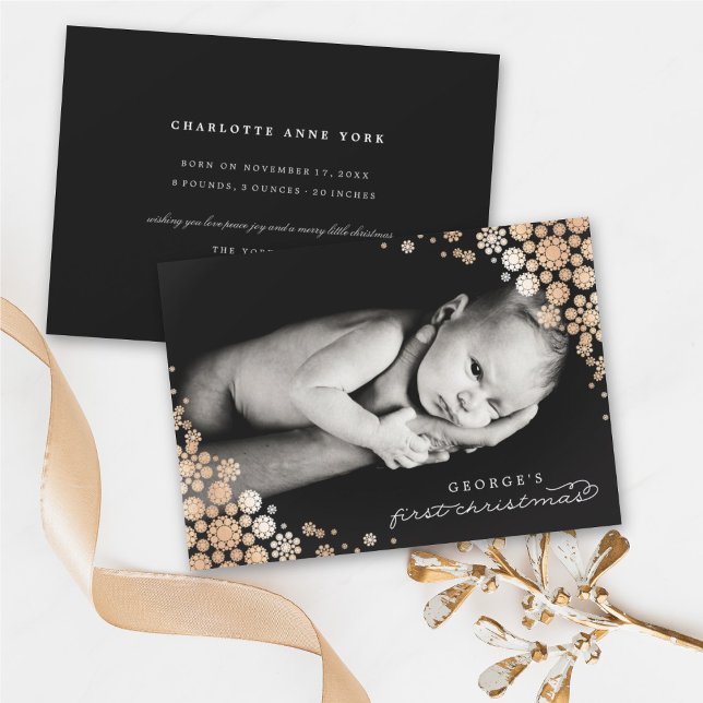 Baby First Christmas Winter Snowflakes Photo Birth Holiday Card (Creator Uploaded)
