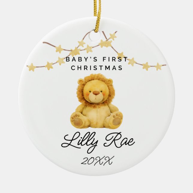 Baby First Christmas Woodland Animal Lion Unisex Ceramic Tree Decoration (Front)
