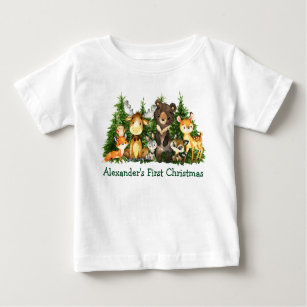 Baby First Christmas Woodland Forest Animals Baby T-Shirt