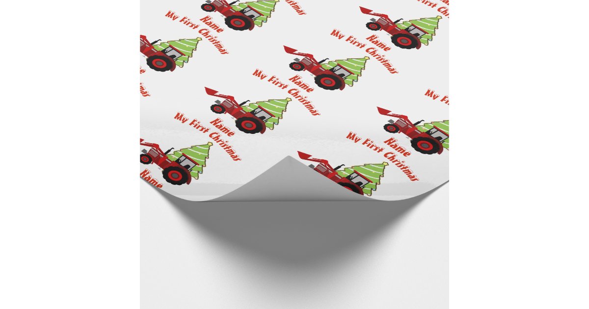 Baby FIRST Christmas WRAPPING RED TRACTOR Custom Wrapping Paper Zazzle