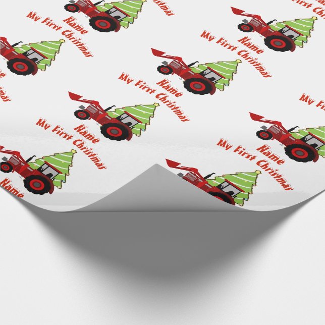 Baby FIRST Christmas WRAPPING RED TRACTOR Custom Wrapping Paper (Corner)