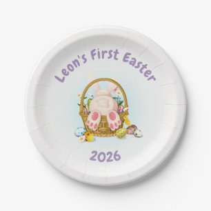 Baby First Easter Bunny in Basket Cute Purple Paper Plate