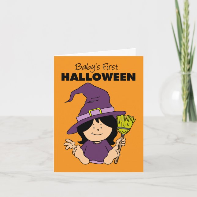 Baby First Halloween Girl Cartoon Witch  Holiday Card (Front)