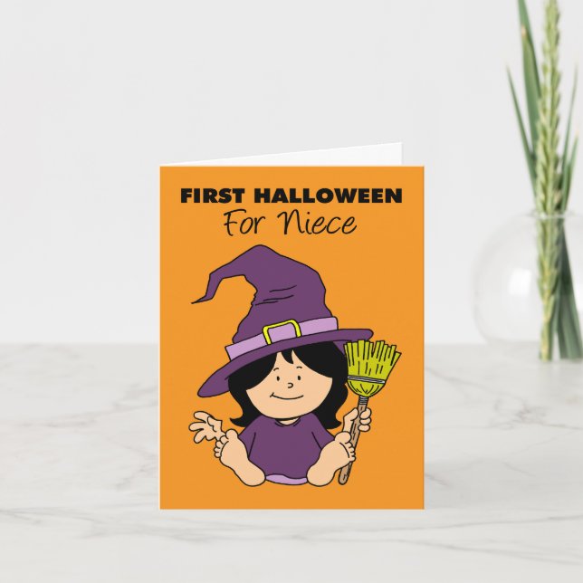Baby First Halloween Niece Cartoon Witch Holiday Card (Front)