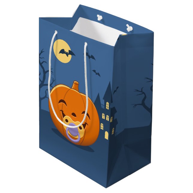 Baby First Halloween Pacifier Pumpkin Medium Gift Bag (Back Angled)