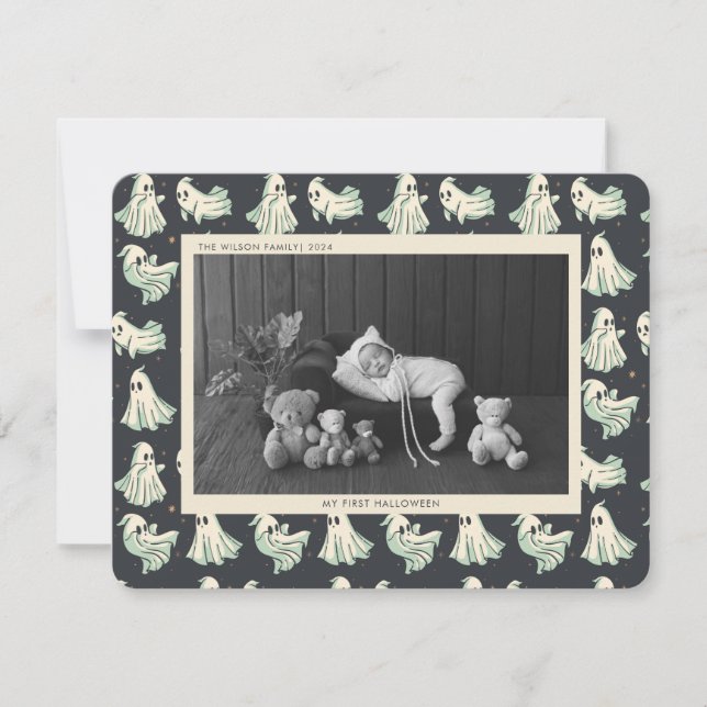 Baby First Halloween Spooky Baby Photo  Holiday Card (Front)